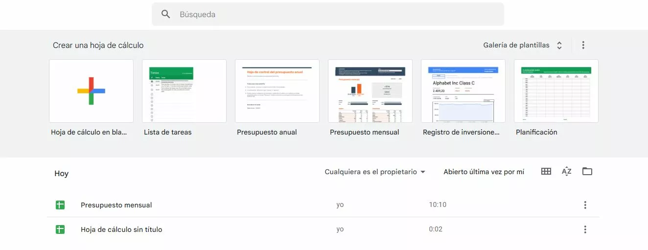 Captura de pantalla de algunas plantillas de Google Sheets Captura de pantalla de algunas plantillas de Google Sheets