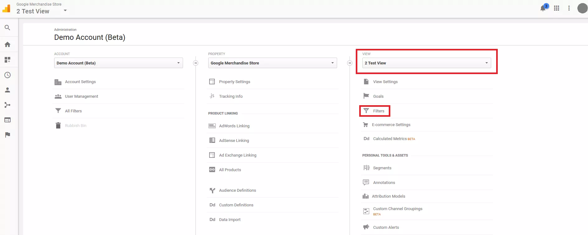 Imagen: Cómo copiar una vista en el panel de administración de Google Analytics