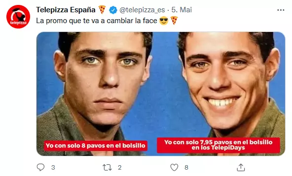 Captura de Twitter: meme creado por Telepizza Captura de Twitter: meme creado por Telepizza