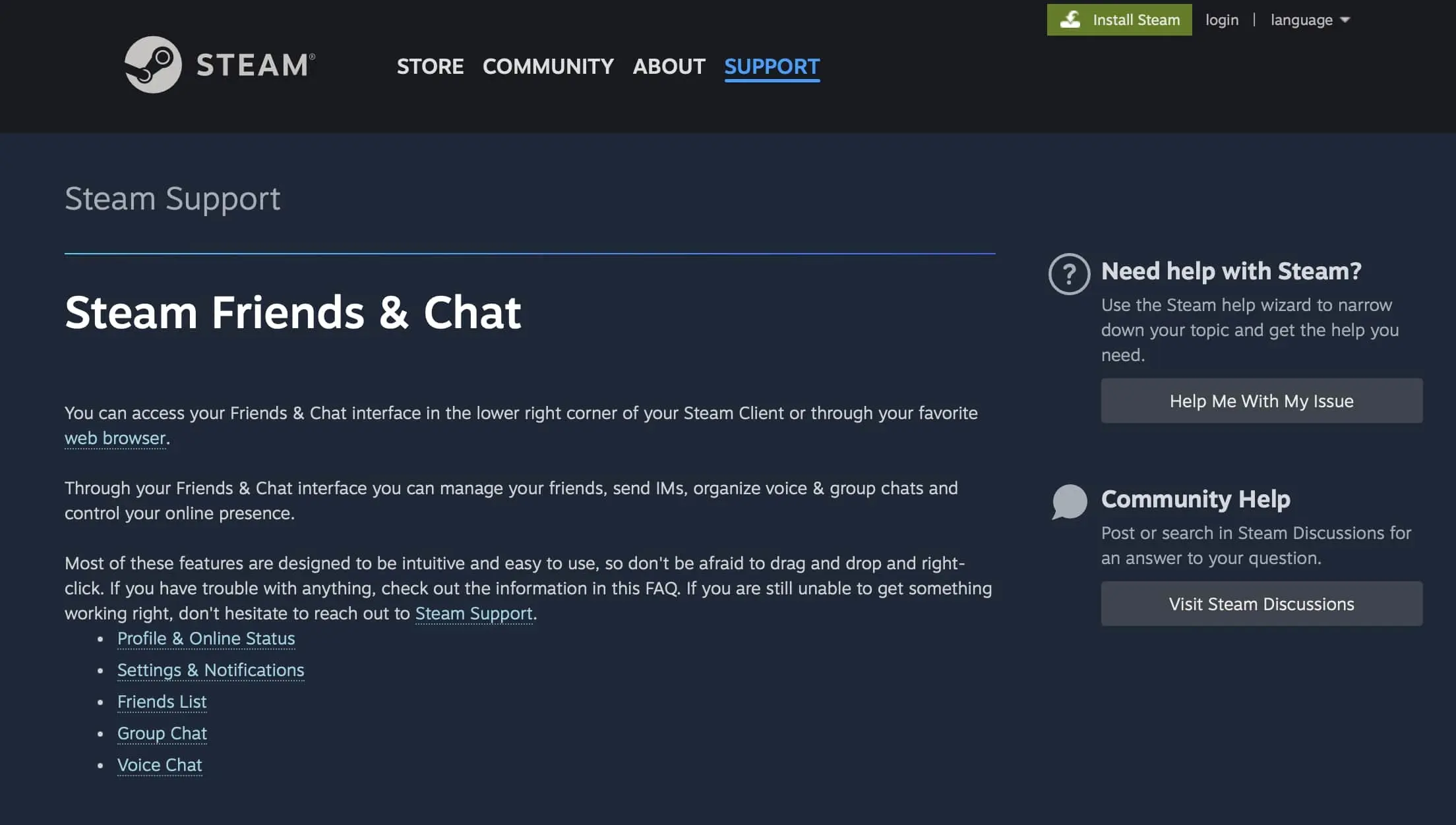 Imagen: Captura de pantalla de la página web de Steam Chat