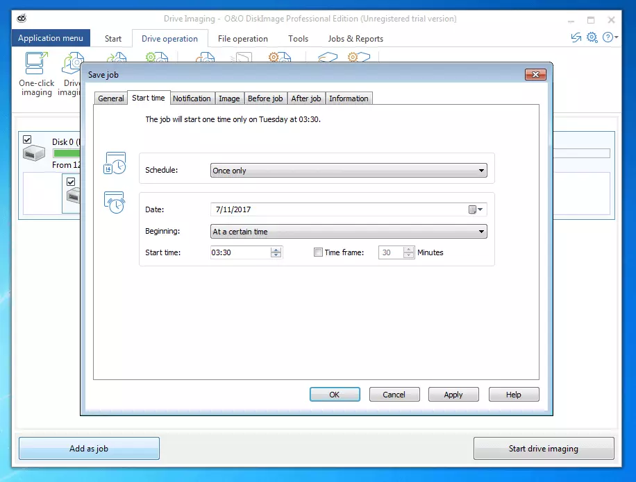 O&O DiskImage Professional 11.0: planificación de un backup