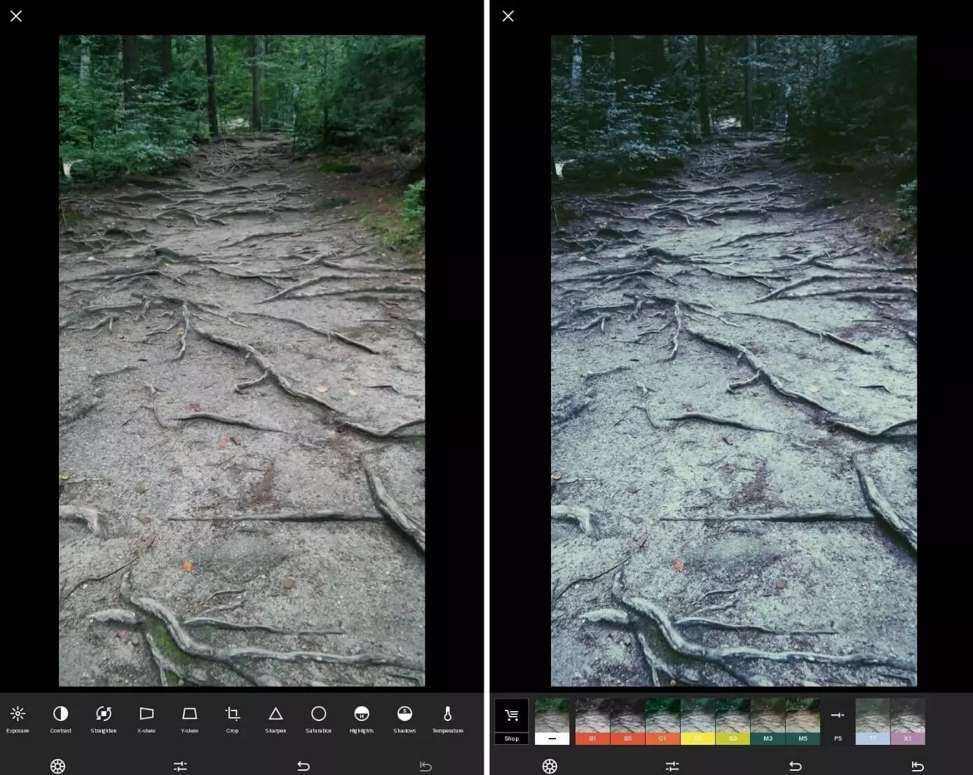 Imagen: Menú de la interfaz de la app VSCO para Android