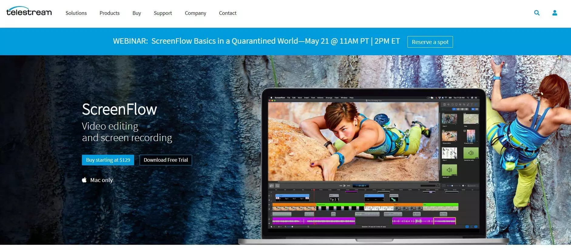 Captura de pantalla de la página de inicio de ScreenFlow
