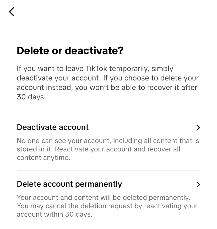 Ventana de TikTok: eliminar o desactivar cuenta Imagen: Ventana de TikTok: eliminar o desactivar cuenta