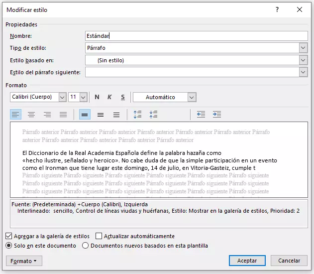 Modificar un estilo