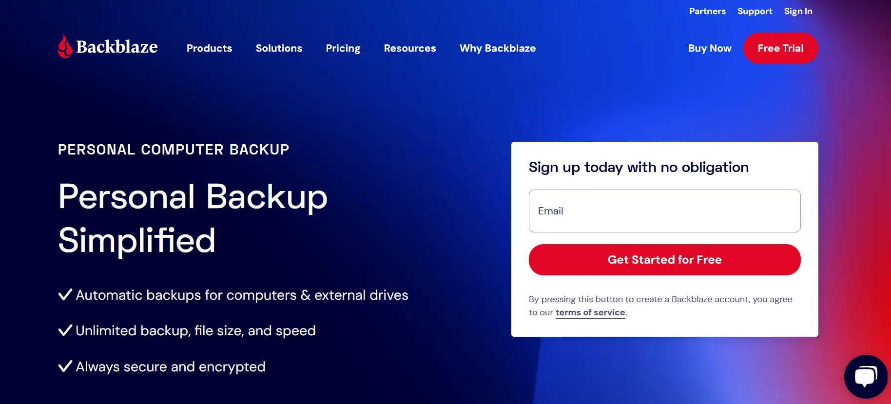 Imagen: Captura de pantalla de la página oficial de Backblaze
