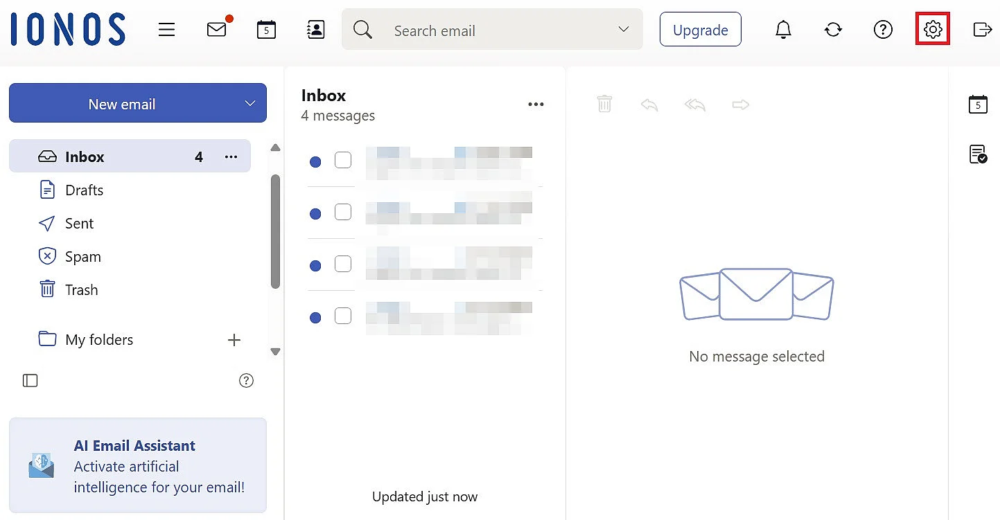 Imagen: Configuración en la interfaz del correo de IONOS