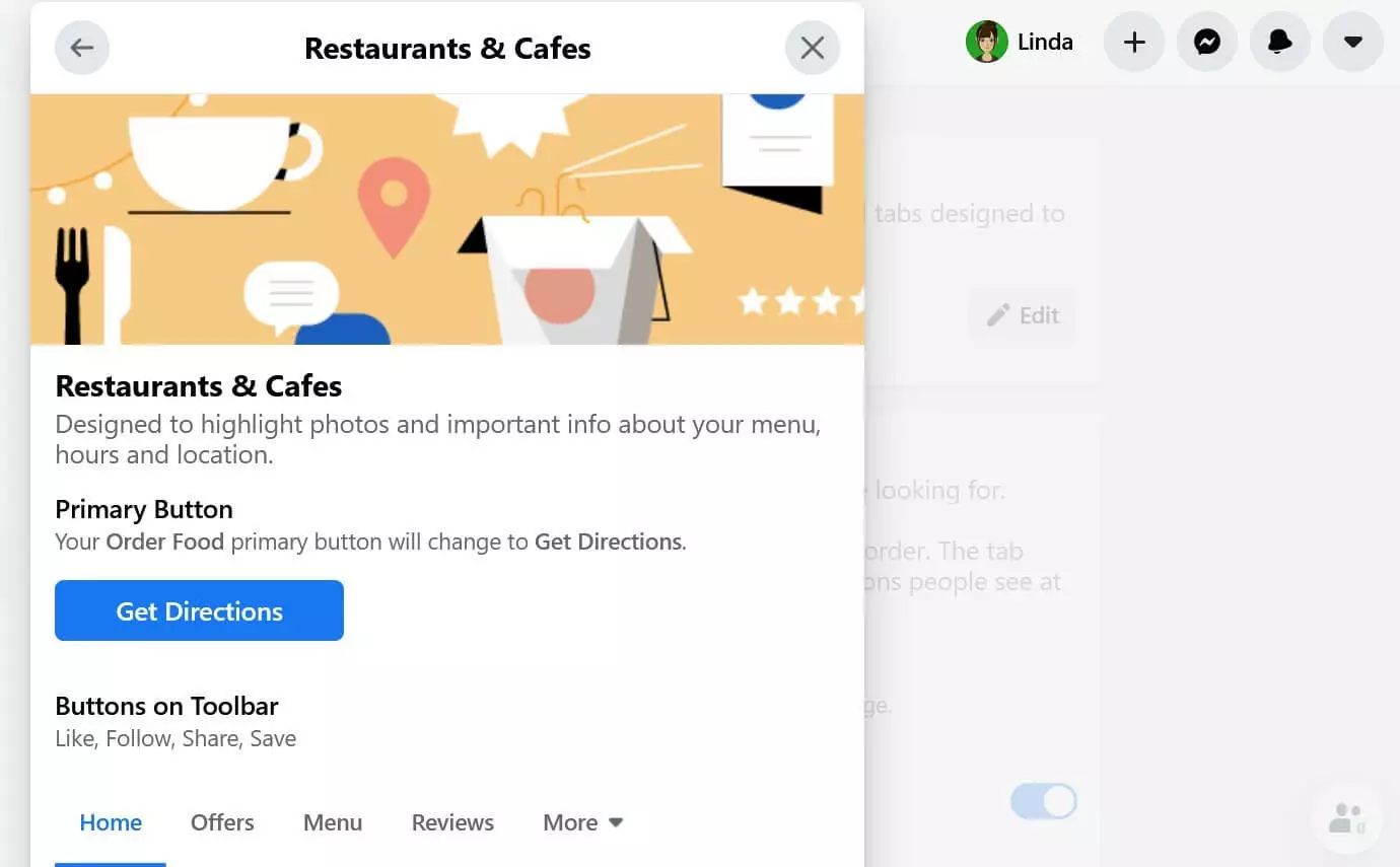 Plantilla profesional para restaurantes y cafés en Facebook