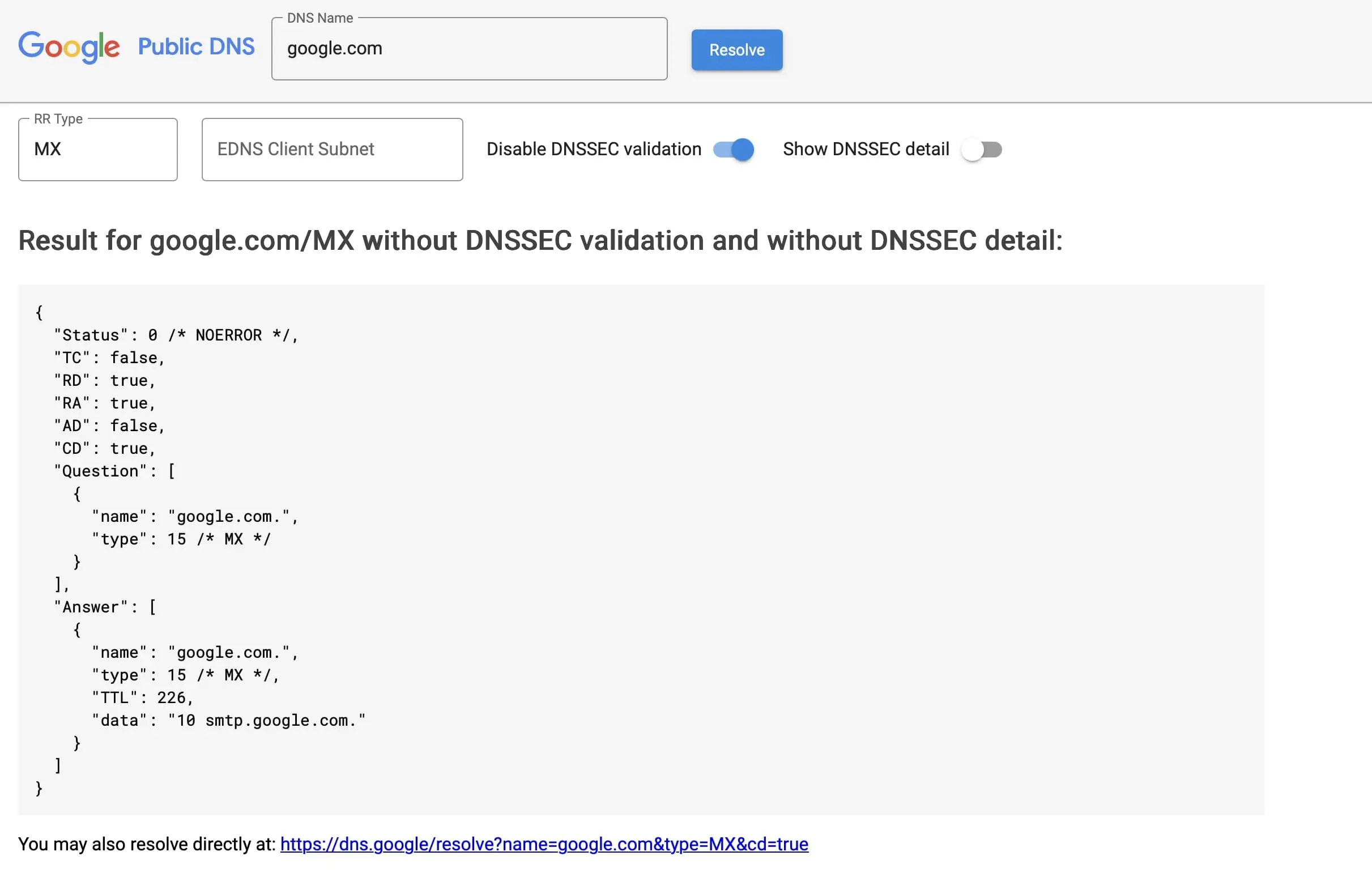 Imagen: B&uacute;squeda DNS en Google
