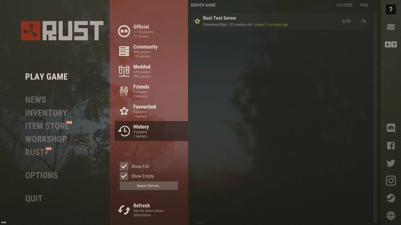 Imagen: Captura de pantalla de Rust: listado de servidores