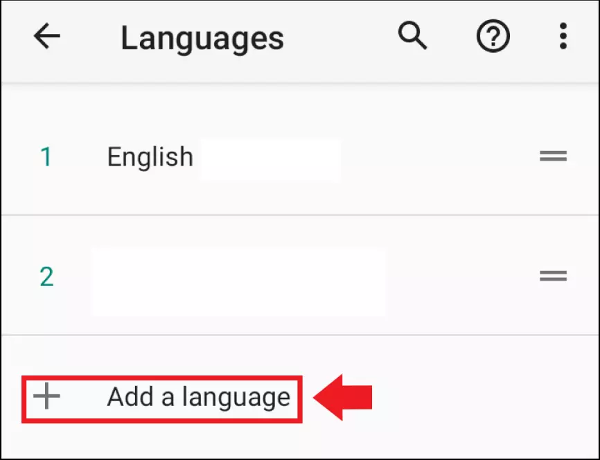 Imagen: La lista de idiomas añadidos en un sistema operativo Android