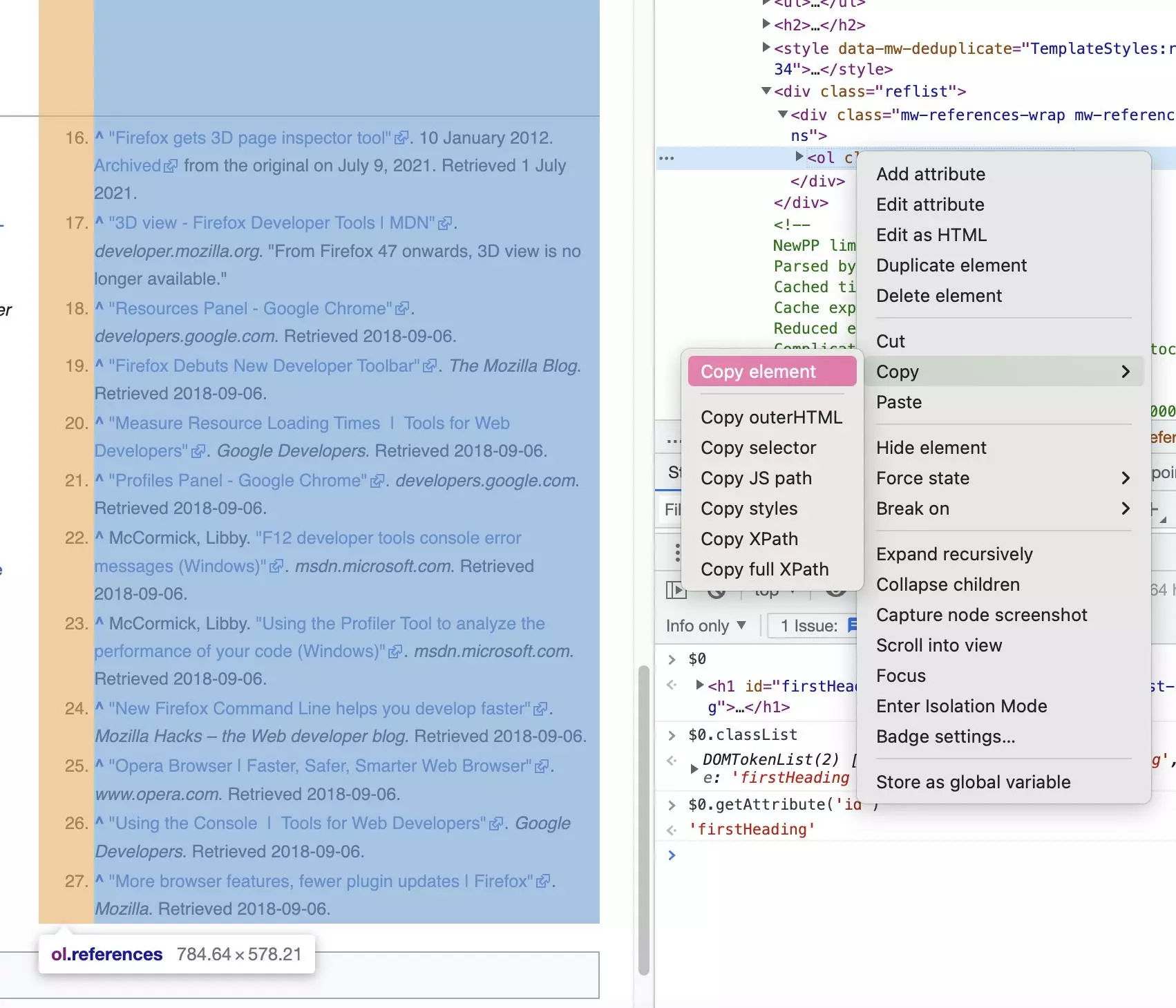 Copiar un elemento desde las Chrome DevTools Copiar un elemento desde las Chrome DevTools