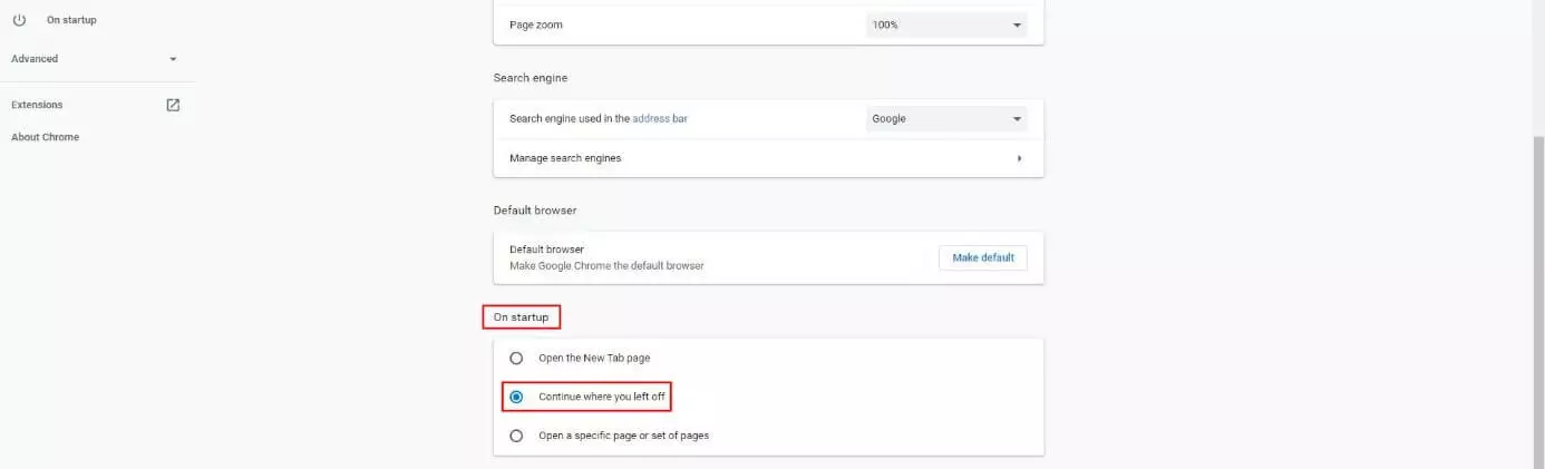 Imagen: Configuración de Chrome: punto “Al abrir”