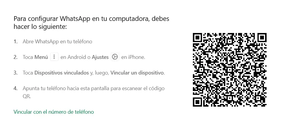 Captura de la página de WhatsApp en escritorio Imagen: Captura de la página de WhatsApp en escritorio