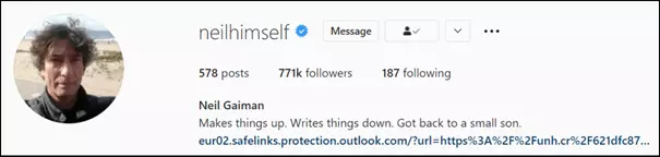 Imagen: Biografía en Instagram de Neil Gaiman