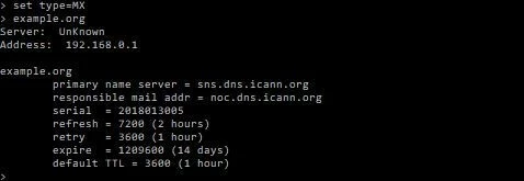 nslookup: ejemplo de tipo de registro (MX)