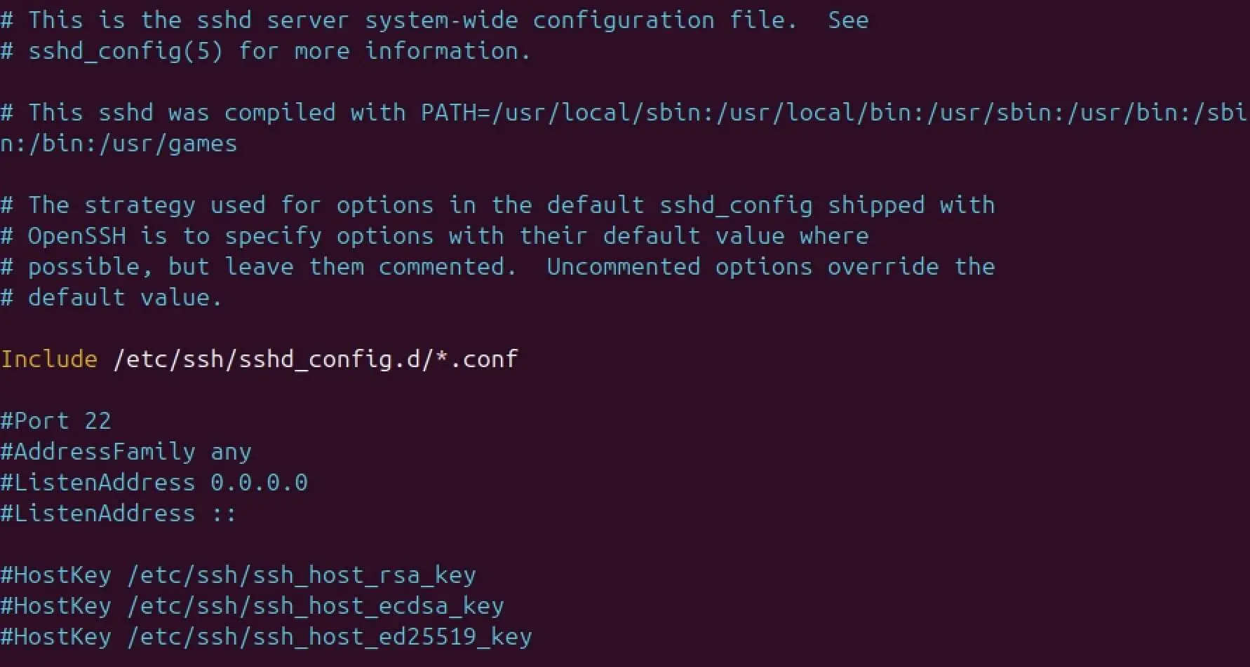Imagen: Captura de pantalla del archivo sshd_config