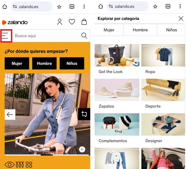 Navegación en cuadrícula en la tienda de Zalando Imagen: Navegación en cuadrícula en la tienda de Zalando