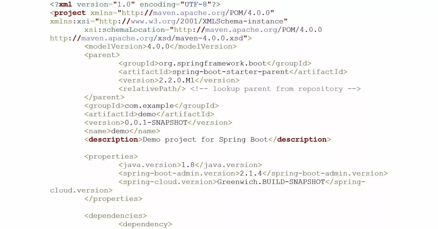 Imagen: Fragmento del archivo de configuración pom.xml de Maven generado al crear el proyecto.