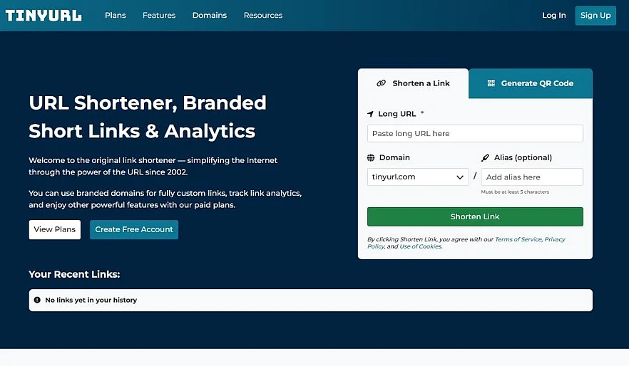 Imagen: Captura de pantalla de la página de inicio del URL shortener TinyURL