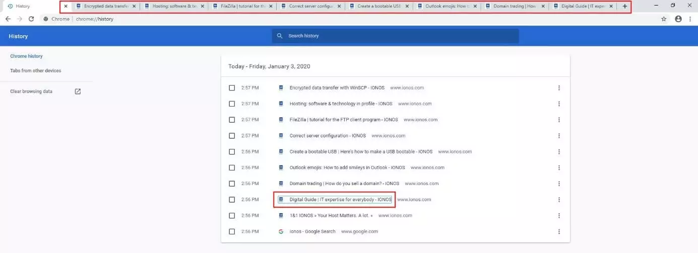 Imagen: Chrome: Restauración de pestañas cerradas recientemente