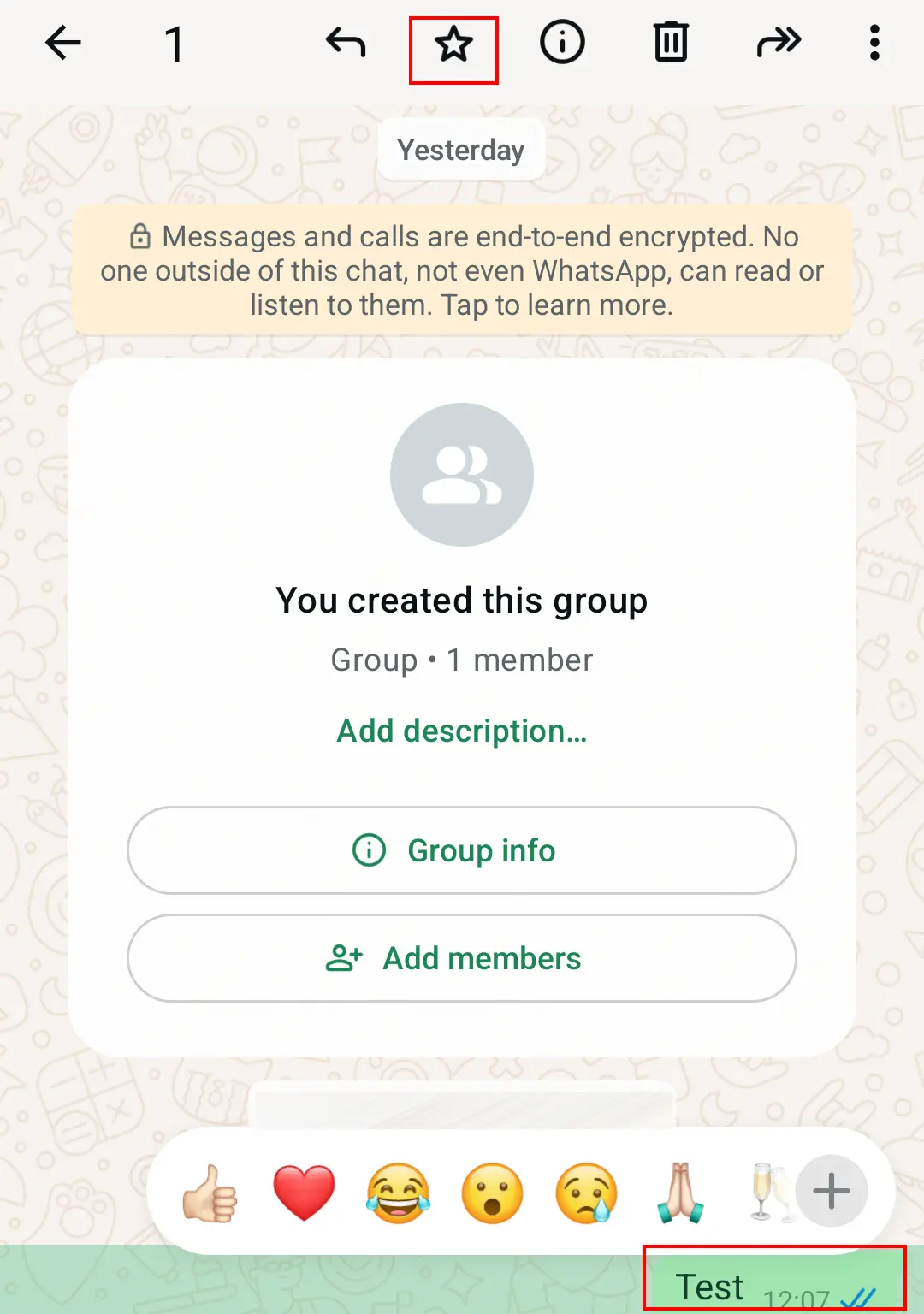 Imagen: Captura de pantalla en Android de la opción “Marcar con una estrella” en WhatsApp