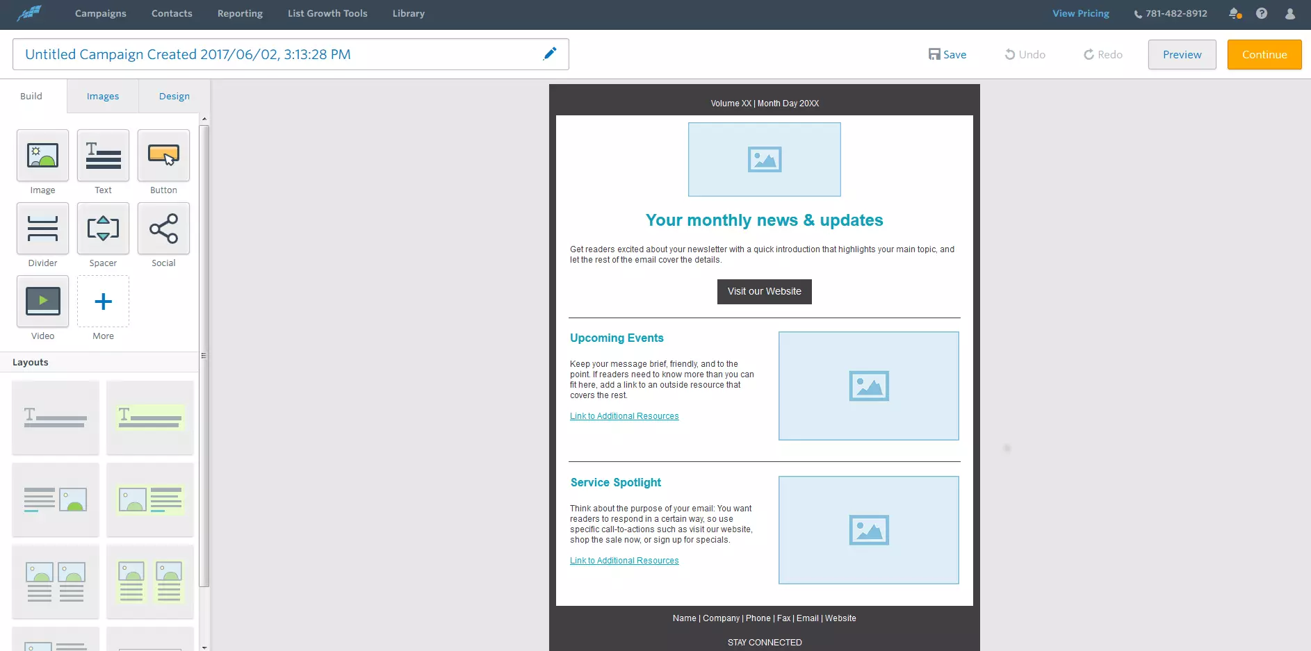 Imagen: Editor de correo de Constant Contact