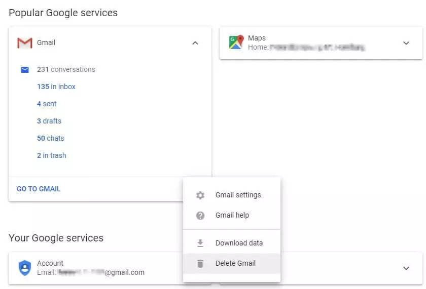 Imagen: Menú desplegable con la opción “Delete Gmail”