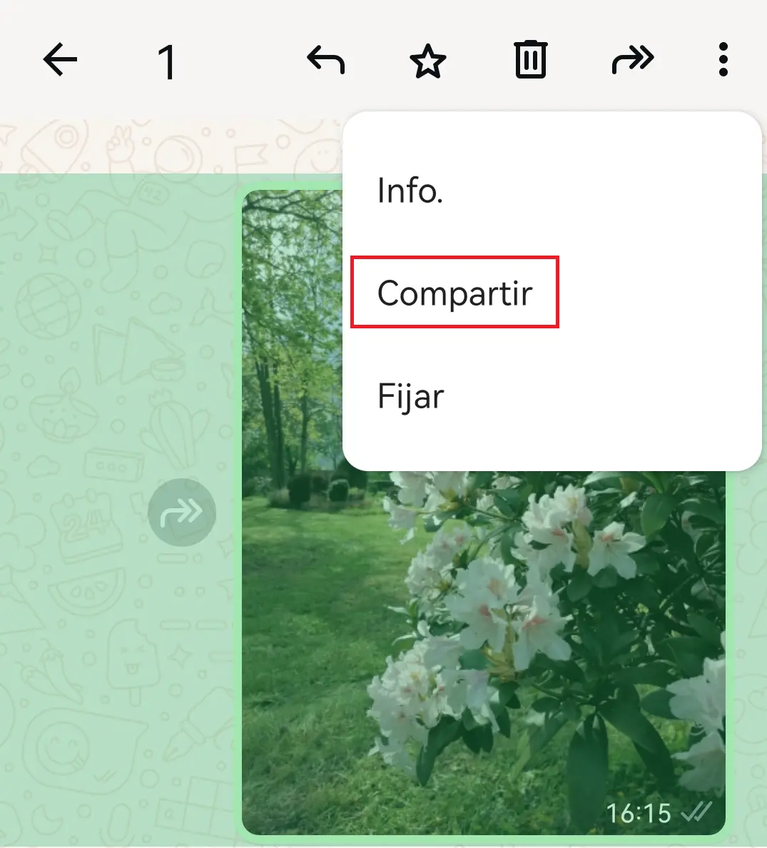 Captura de pantalla de Android con la opción “Compartir” Imagen: Captura de pantalla de Android con la opción “Compartir”
