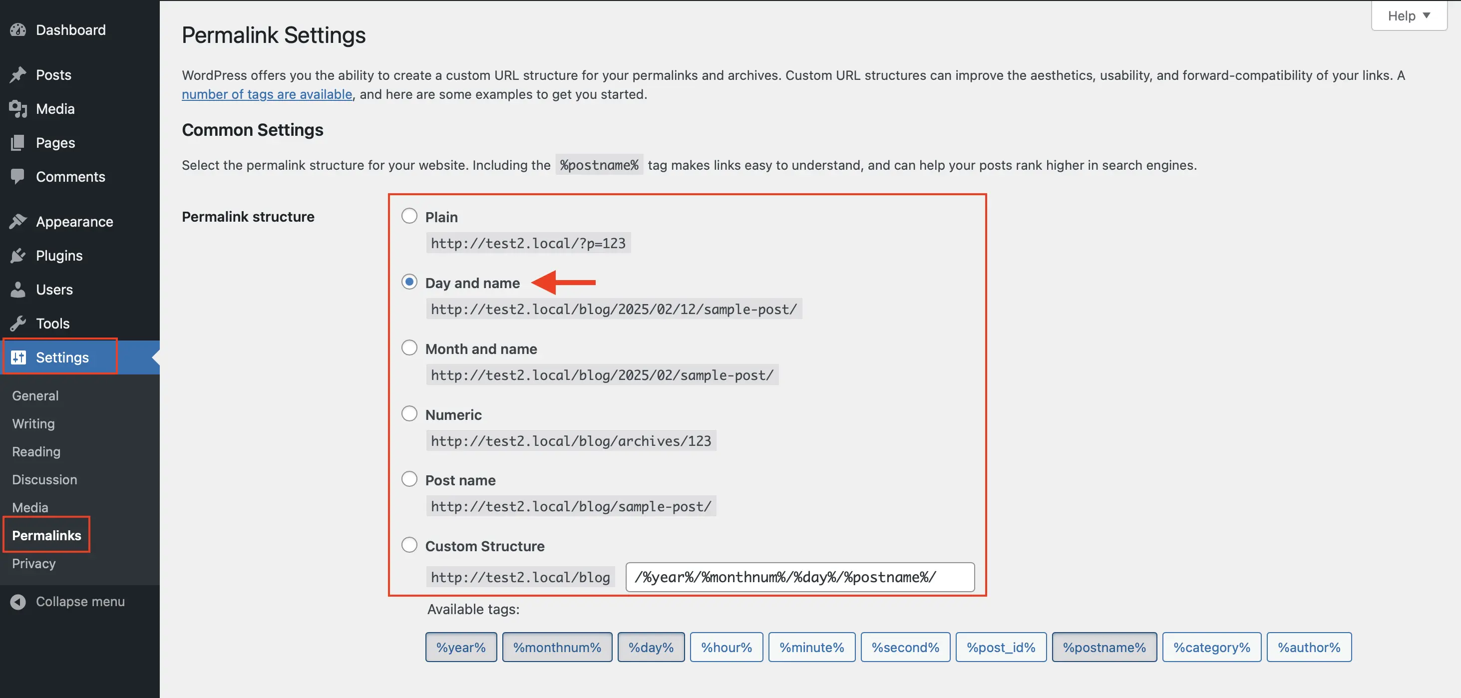 Permalinks: ajustes generales, diferentes opciones para enlaces Imagen: Permalinks: ajustes generales, diferentes opciones para enlaces