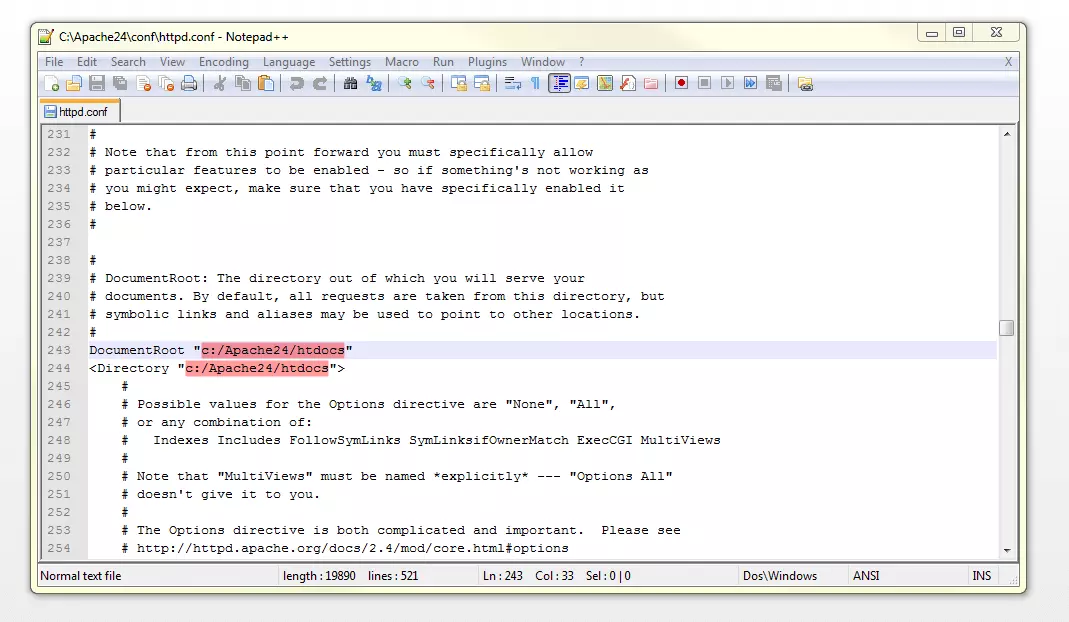 Imagen: El archivo de configuración httpd.conf