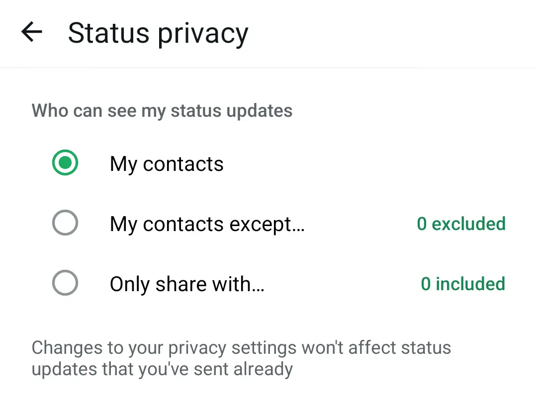 Imagen: Captura de pantalla en Android del área de privacidad en WhatsApp