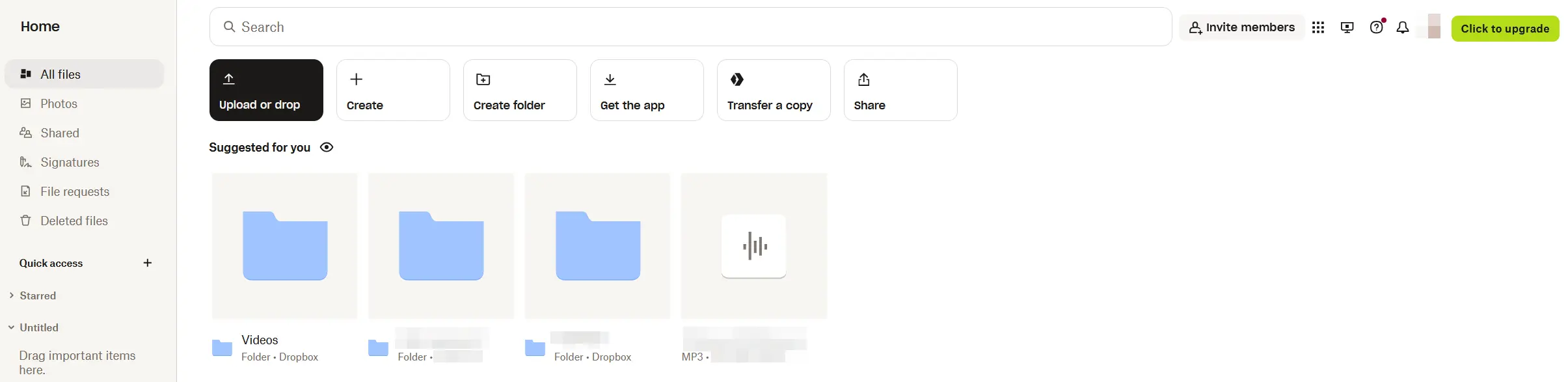 Imagen: Interfaz web de Dropbox