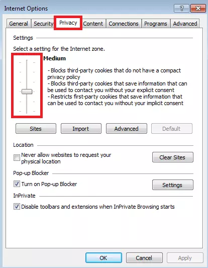 Imagen: Internet Explorer: habilitar cookies