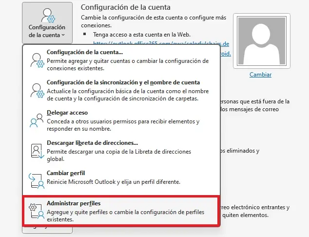 Configuración de la cuenta de Outlook Imagen: Configuración de la cuenta de Outlook