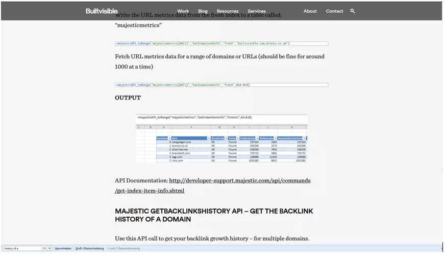 Imagen: Información sobre el indexado con Majestic