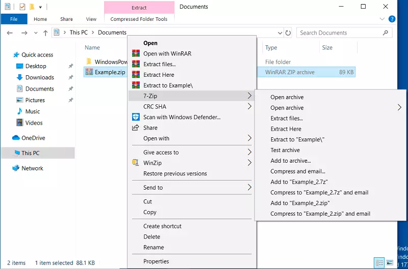 Imagen: 7-Zip en el menú del gestor de archivos de Windows