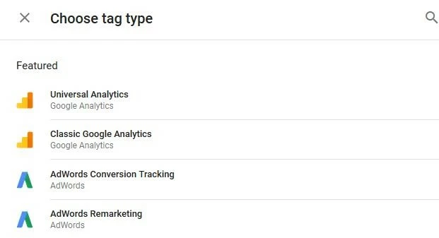Selección del tipo de etiqueta en Google Tag Manager