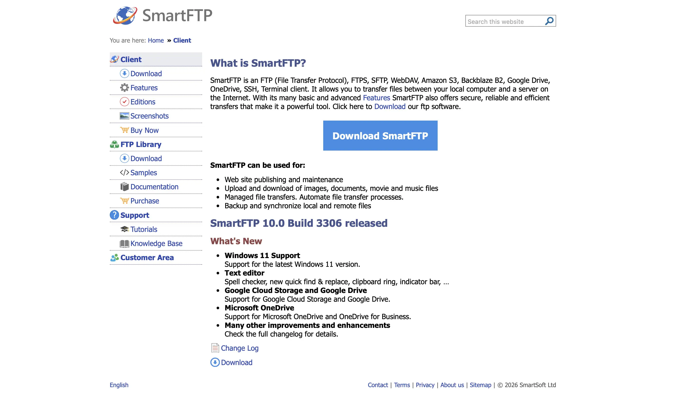 Captura de pantalla de la página web de SmartFTP Imagen: Captura de pantalla de la página web de SmartFTP