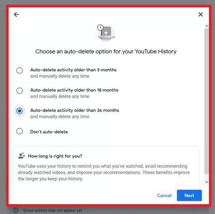 Imagen: YouTube: Activación de la opción “Eliminar automáticamente”