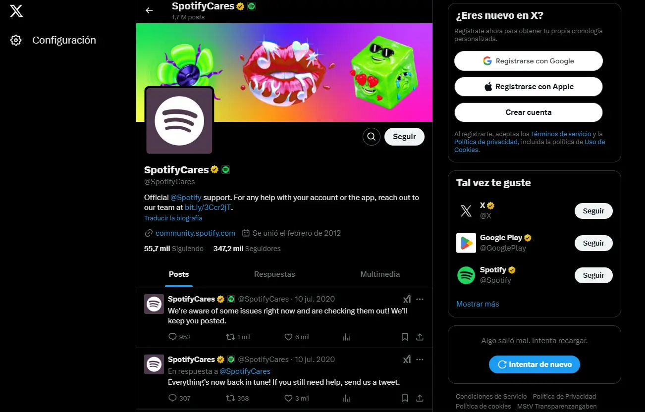 Captura de pantalla del perfil SpotifyCares Imagen: Captura de pantalla del perfil SpotifyCares