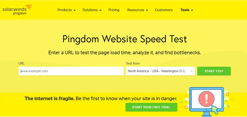 Página principal de Pingdom Imagen: Página principal de Pingdom