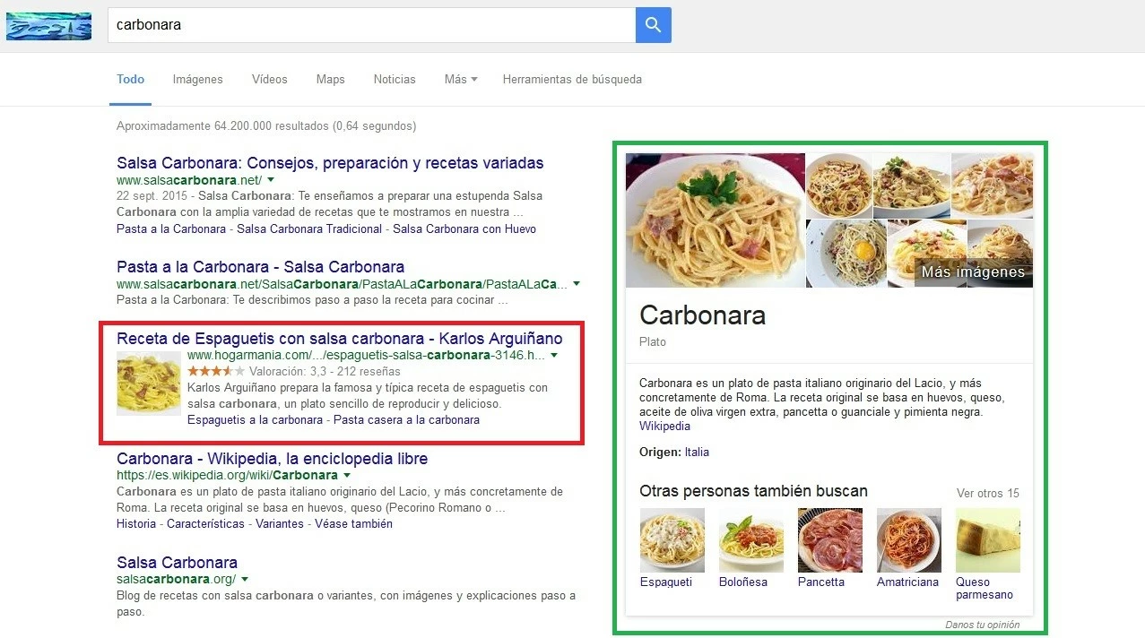 Imagen: Lista de resultados de Google con rich snippets 