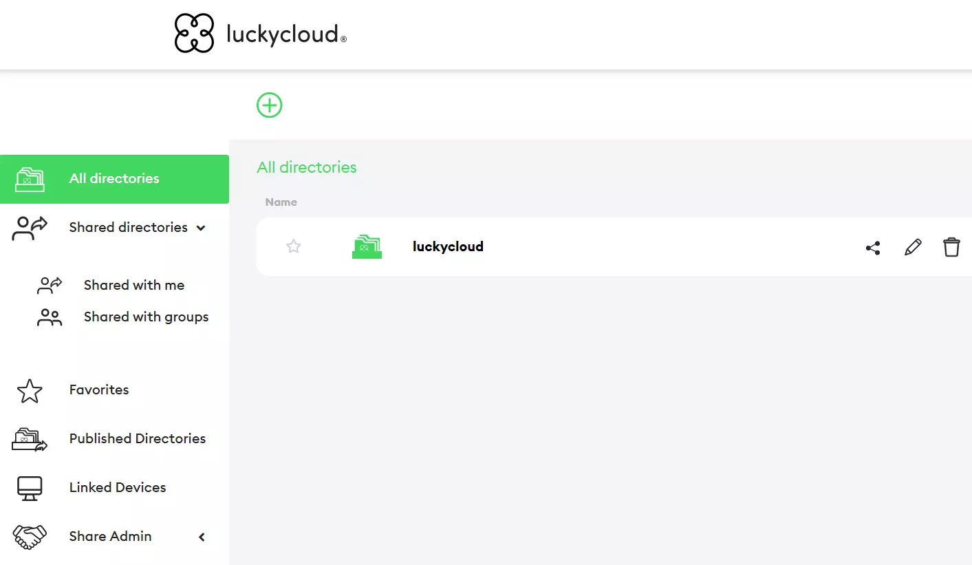 Imagen: Vista general de almacenamiento de la aplicación web de luckycloud