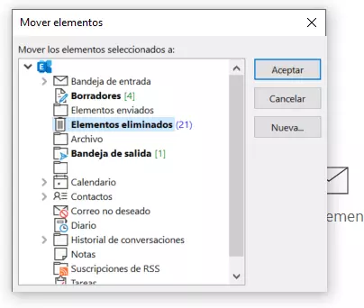 Imagen: Seleccionar la carpeta a la que se mueven los elementos seleccionados