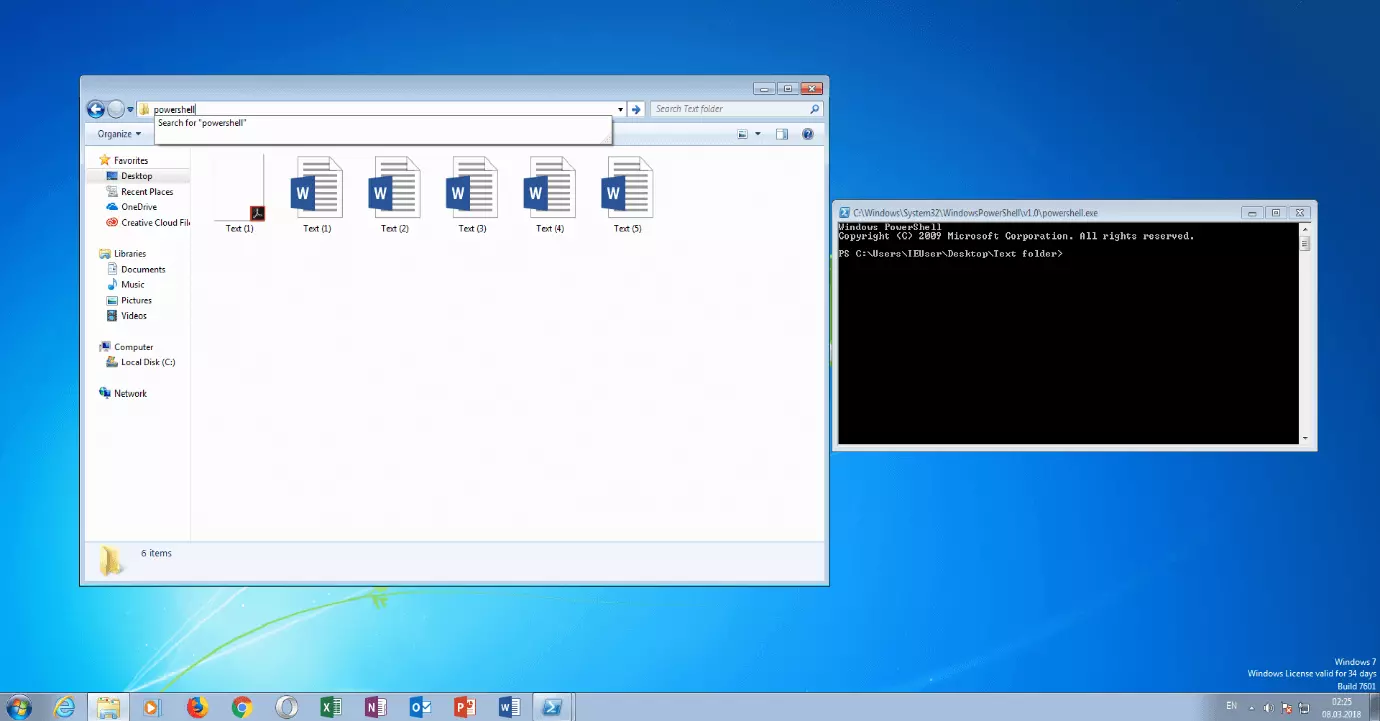 Imagen: Campo de entrada en la ruta de un directorio en el que se ha introducido "powershell"