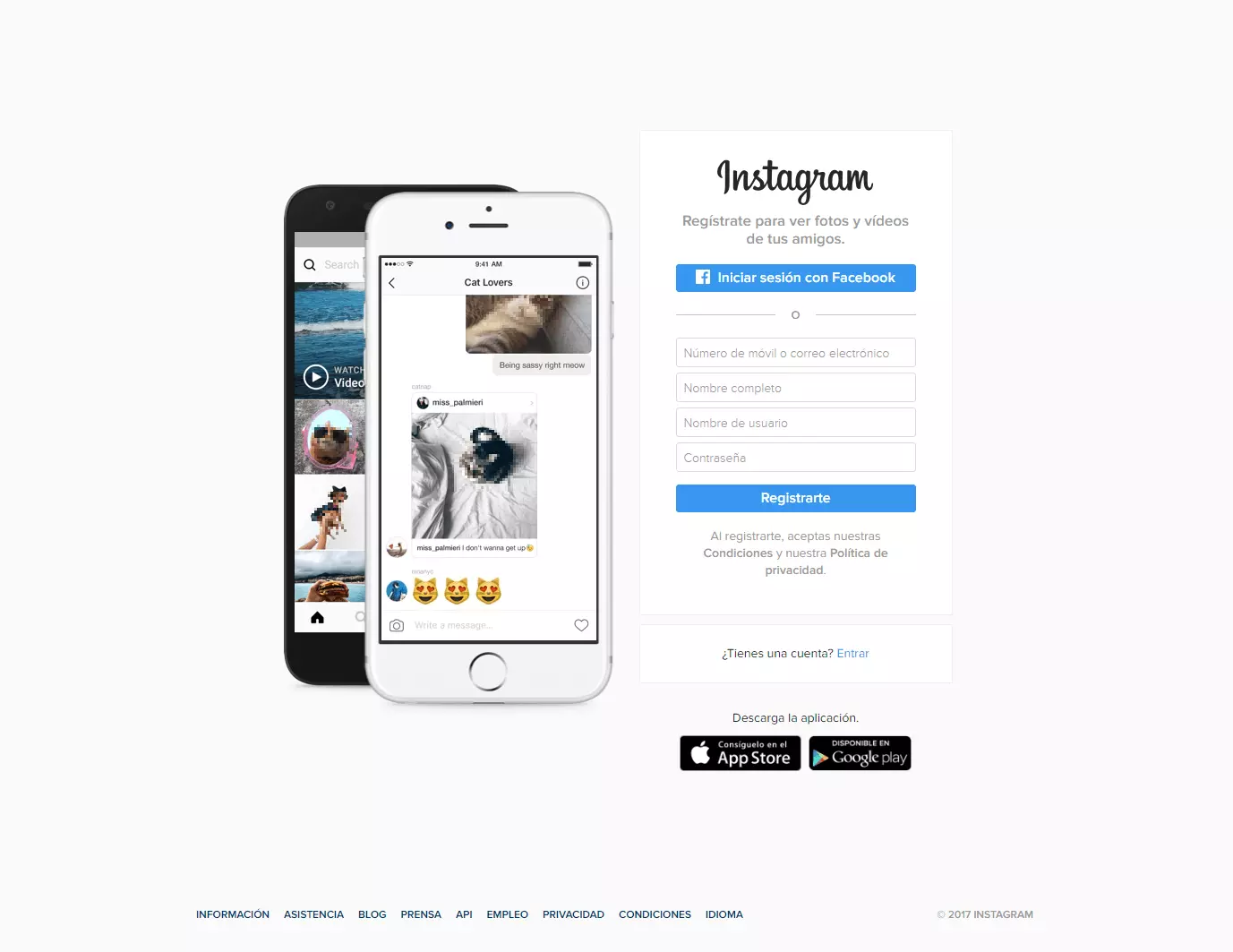 Screenshot de la versión de escritorio en español de Instagram