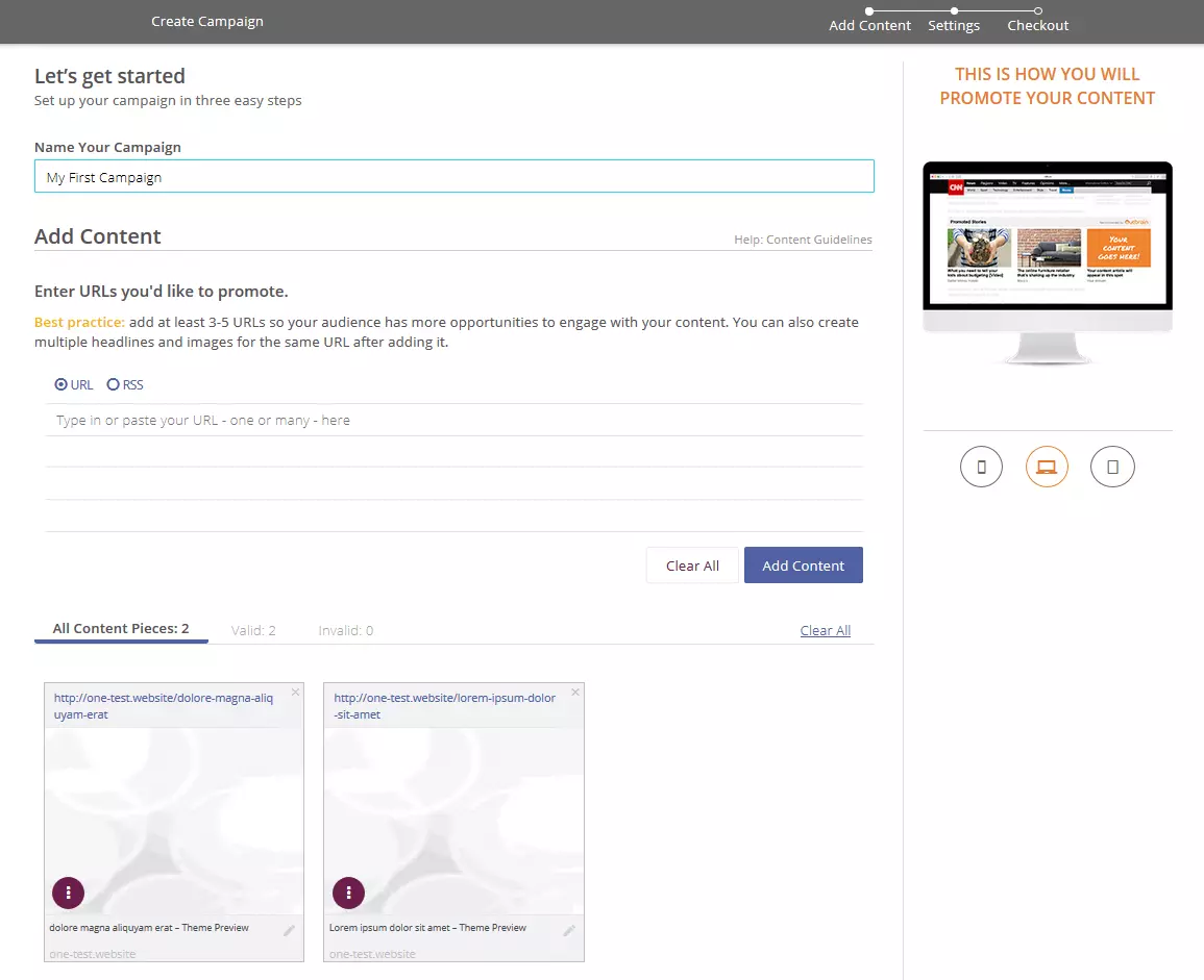 Imagen: Primer paso para crear una campaña en Outbrain
