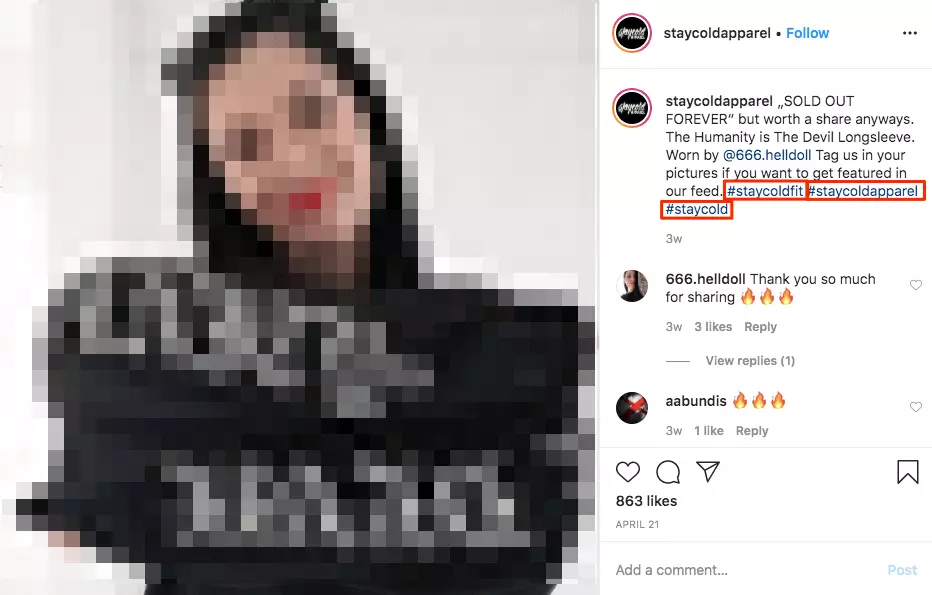 Hashtag marketing: Cuenta de Instagram de Stay Cold Apparel