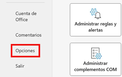 Imagen: Outlook: pestaña “Archivo”